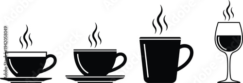 Vector illustration set of coffee icons featuring espresso machines beans cups moka pots and brewing equipment in line art style isolated on white background