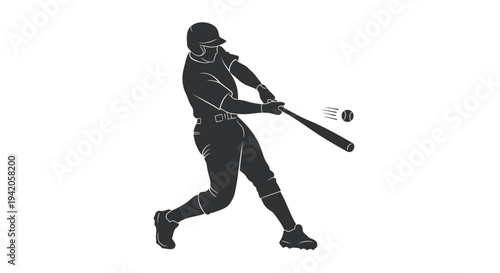 Vector illustration of baseball player hitting ball