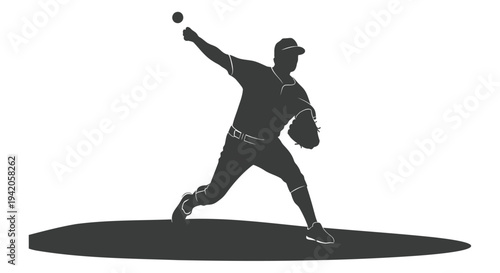 Vector silhouette of a baseball pitcher throwing a ball
