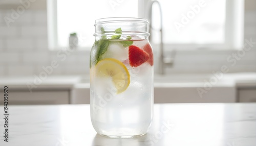 Refreshing Strawberry Lemon Mint Infused Water in Mason Jar Healthy Detox Drink