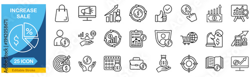 Increase sale web icons in line style.�marketing, profit, vision, seo, collection. Editable stroke. Vector illustration.