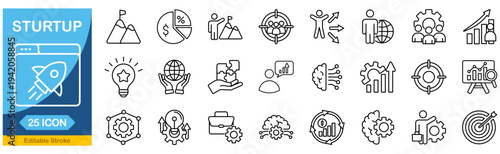 Startup web icons in line style.�Development, collection. Editable stroke. Vector illustration.