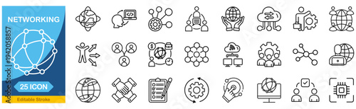 Networking web icons in line style.�contact us, events, professional, collection. Editable stroke. Vector illustration.