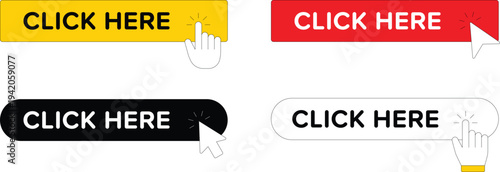 Click Here Buttons with Cursor and Hand in Yellow Red Black and White
