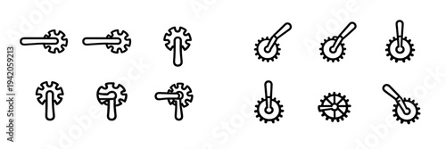 Collection of simple outline icons depicting various pizza cutter tools and pastry wheels for culinary and bakery themes