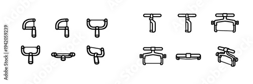 Collection of hand saw icons for woodworking and metalworking projects isolated on white background