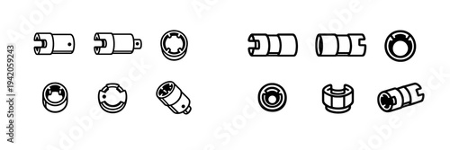 Set of mechanical electrical connector terminal and socket components for industrial hardware design isolated on white background