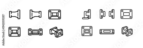 Technical line symbols representing waveguide flanges and microwave engineering components for telecommunications and industrial design