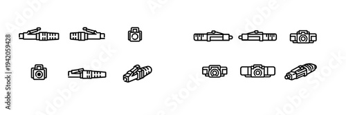 Set of network ethernet connector icons and internet cable plugs for telecommunication and data transfer technology