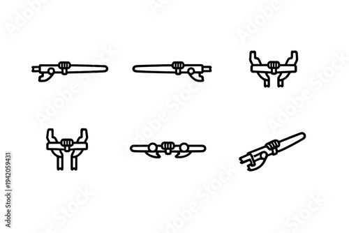 Collection of speargun icons for underwater hunting and spearfishing equipment isolated on white background for design projects