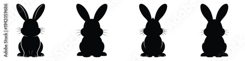 Easter Bunny Silhouette Set: Cute Front-Facing Rabbit Vector Icons for Spring Holidays and Festive Design - Isolated Black Illustrations on White Background