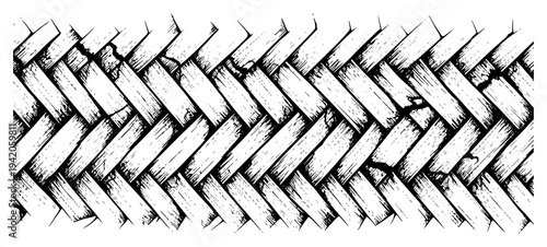 Traditional hand drawn woven straw or bamboo pattern in vintage engraving style