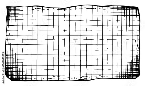 Hand drawn grid pattern on a rectangular patch of parchment or textured paper
