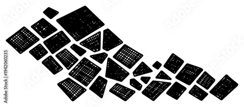 Abstract pattern of shattered stone tiles or mosaic fragments in hand drawn style