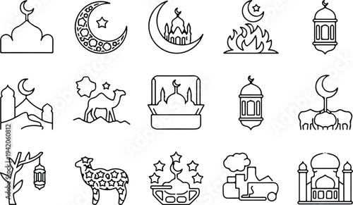 Set of 16 Ramadan icons vector
