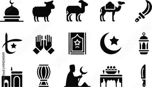 Set of 16 Ramadan icons vector