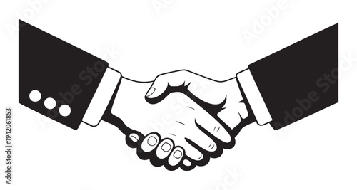 Business handshake vector line art illustration. two businessmen shake hands, symbol of success
