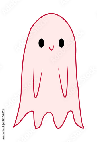 Cute pink ghost character simple cartoon illustration for Halloween or kids themes isolated on white background