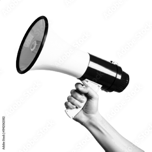 Hand Holding Megaphone Loudspeaker Communication Announcement Concept