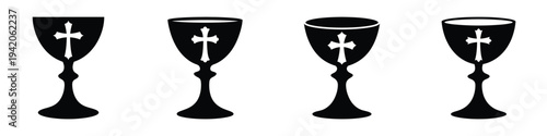Easter Chalice Vector Silhouette Set – Holy Communion Cup with Cross Symbol, Christian Religious Icon for Easter Decoration, Church Worship, and Faith Design Elements