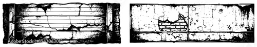 Set of horizontal banners featuring distressed brick wall and weathered urban surface textures in black and white