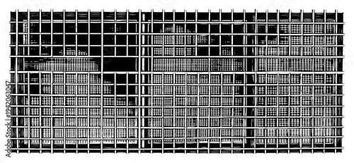 High contrast vector illustration of prison cell bars and metal security fence grid with dramatic perspective