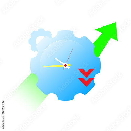 Modern vector illustration of gear, clock, rising chart. time efficiency, productivity improvement, workflow optimization, business performance growth. for concepts of management, automation process