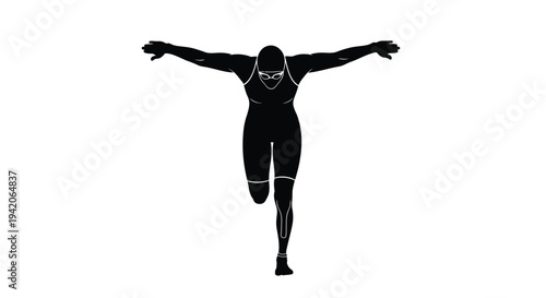 Vector silhouette of a runner in motion, black on white background