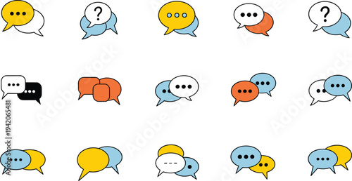 Minimal speech bubble icon set, chat message dialogue symbols collection for communication conversation messaging apps isolated illustration