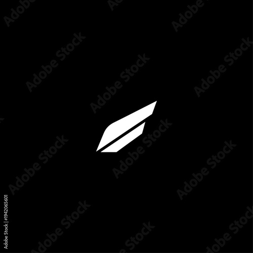 Minimalist White Abstract Geometric Wing or Feather Shape Vector Icon on Black Background for Modern Branding and Technology Designs