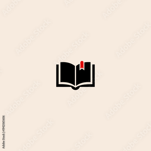 Minimalist Open Book Vector Icon with Red Bookmark, Ideal for Education, Learning, Library, Reading, and Knowledge Concepts on Websites, Apps, or Presentations