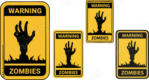 Zombie warning sign graphic illustration set for imminent undead danger alerts
