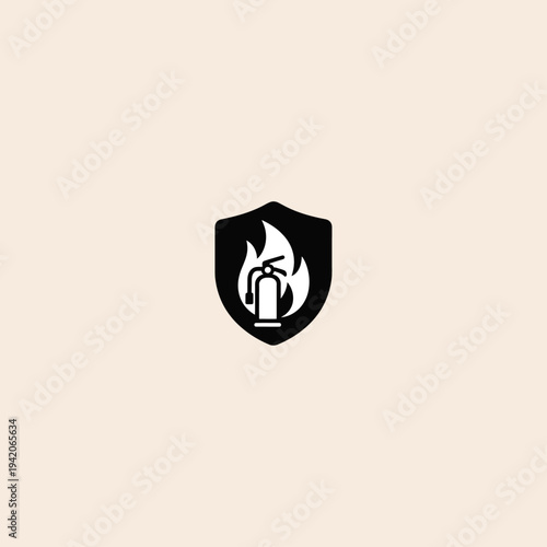 Fire Extinguisher and Flame Shield Icon Vector Illustration for Safety, Protection, and Emergency Services