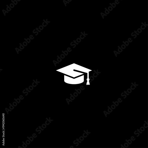 White Graduation Cap with Tassel Vector Icon on Black Background for Education, Achievement, and Academic Success Concepts