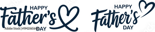 Two Dark Blue "Happy Father's Day" Vector Lettering Designs with Heart Elements Isolated on White