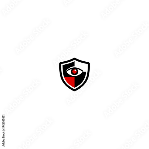 Modern Black and Red Shield with Stylized Eye Vector Icon for Security, Surveillance, Protection, and Privacy Concepts