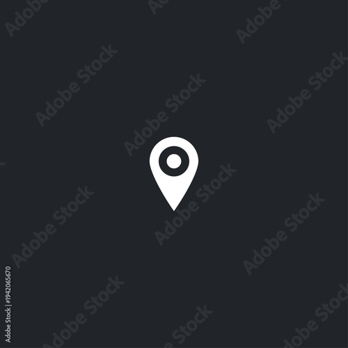 Minimalist White Location Pin Icon Vector on Dark Gray Background for GPS Navigation, Map Markers, and Address Pointers