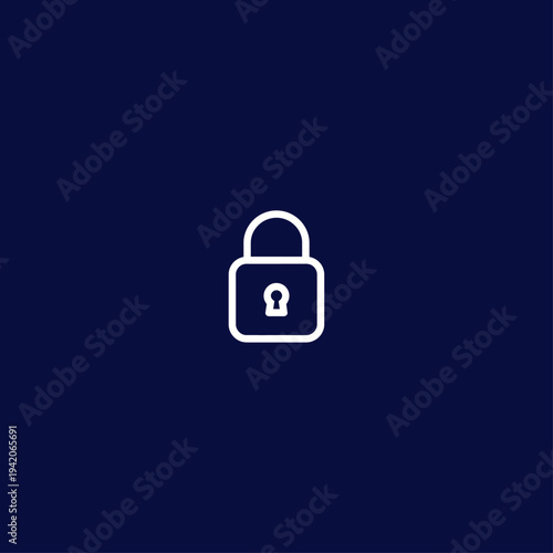 Minimalist White Outline Padlock Icon Vector on Dark Blue Background for Digital Security, Privacy, and Locked Content Concepts