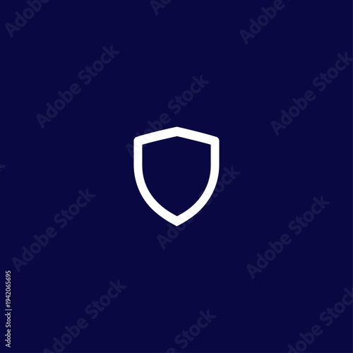 Minimalist White Shield Outline Icon Vector on Dark Blue Background for Security, Protection, and Privacy Concepts