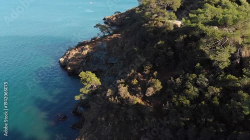 Aerial view of Fethiye coastal town, mountains and turquoise Mediterranean sea, Turkey, ab01