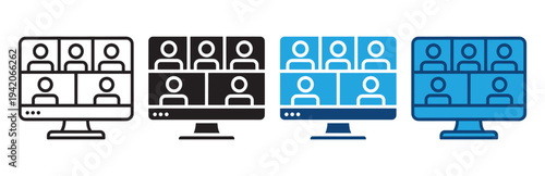 Online Meeting Icon Set Video Call, Virtual Conference, and Remote Communication Vector Symbols