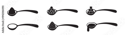 Spoon with coffee icon, teaspoon with liquid dripping cream or yogurt