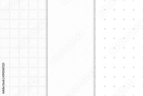 Set of Journal planer page with dotted grid. Vector. Seamless checkered texture. Simple square graph paper texture. Retro bullet notebook background. Simple school square graph pattern.