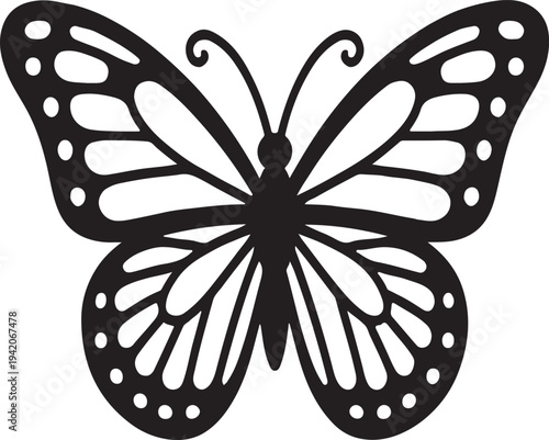 Butterfly silhouette with detailed wings vector illustration