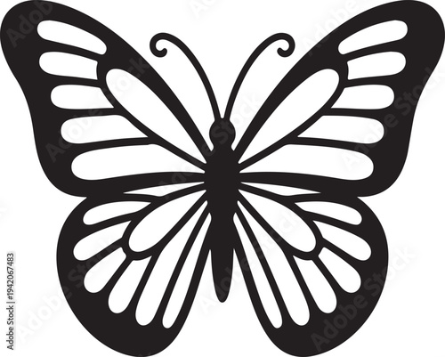 Butterfly silhouette with detailed wings vector illustration nature insect icon isolated on white background decorative butterfly design