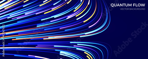 Quantum Particle Wave Data Stream Technology Background. For AI and Technology Concept. Vector Illustration.