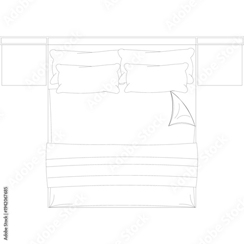 CAD Drawing of a Cozy Bedroom Design Layout, Interior Space, Modern Environment, Top View