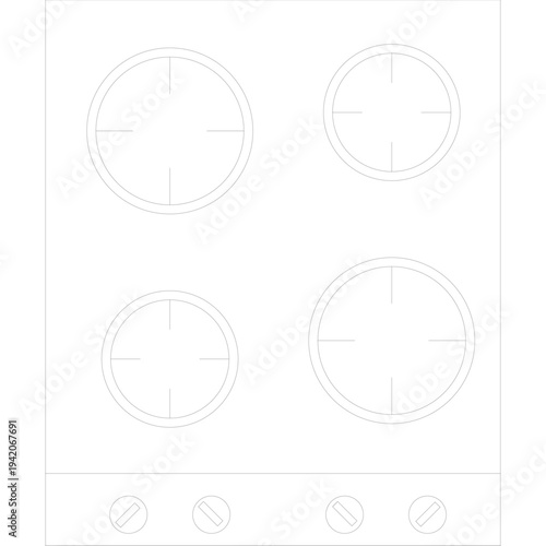 CAD Drawing of Stove Top Design, Kitchen Environment, Technical Illustration