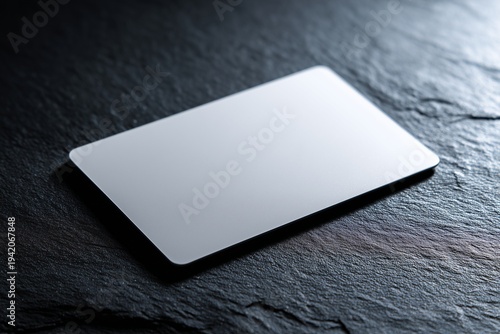 Mockup of a white credit card on a dark textured stone