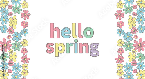 Hello Spring floral border vector illustration